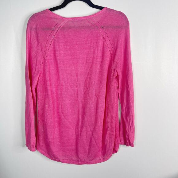 J McLaughlin Small Pink Linen Raglan Long Sleeve Sweater Lightweight Round Neck - Picture 2 of 9